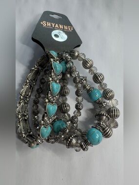Shyanne Turquoise and Silver Stacked Beaded Bracelet Set